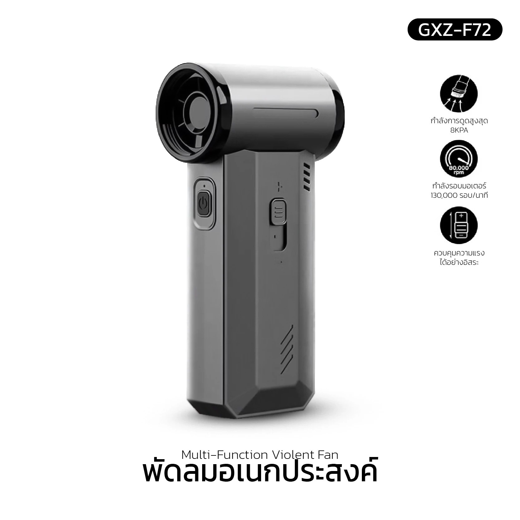 พัดลมอเนกประสงค์ พลังเจ็ท Handheld fan รุ่น GXZ-F72 แรงลมทรงพลัง 130000RPM 2ระบบ 2 in 1 ดูดและเป่า